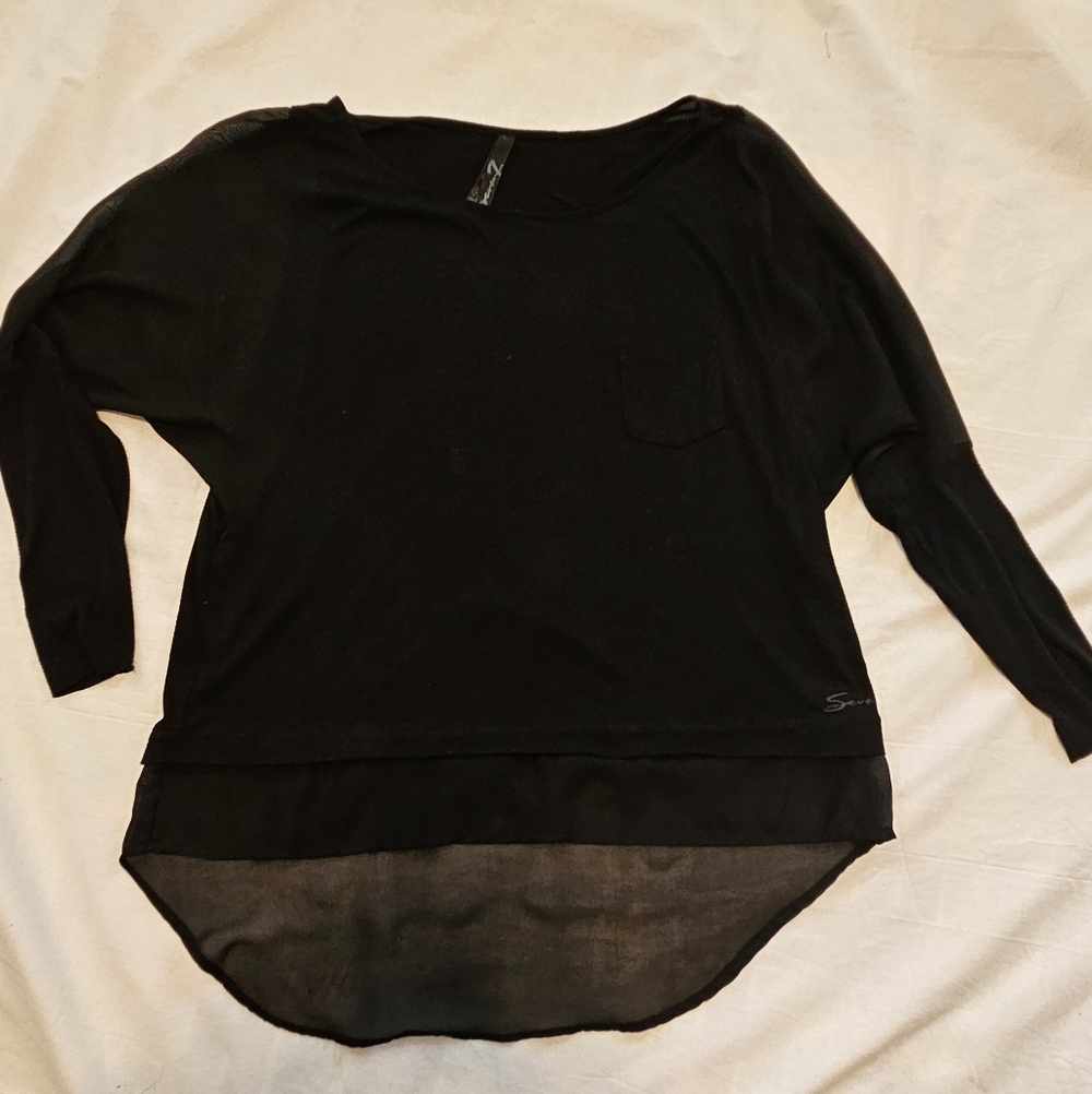 Seven7 Black Long-Sleeve Layered Top with Pocket Detail